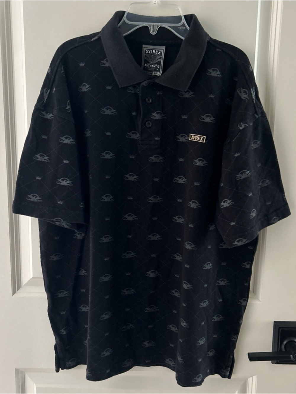 Avirex Authentic Men’s Size M Black Gray S/S Polo Shirt Eagle Urban Y2K Logo USA